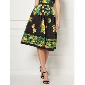 NY&C Eva Mendes Collection Black Maddie Lemon Print Skirt Size 10